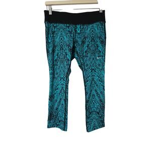 Nike Dri FIT Capri Leggings Womens Medium Green Black Geometric Cropped Pants